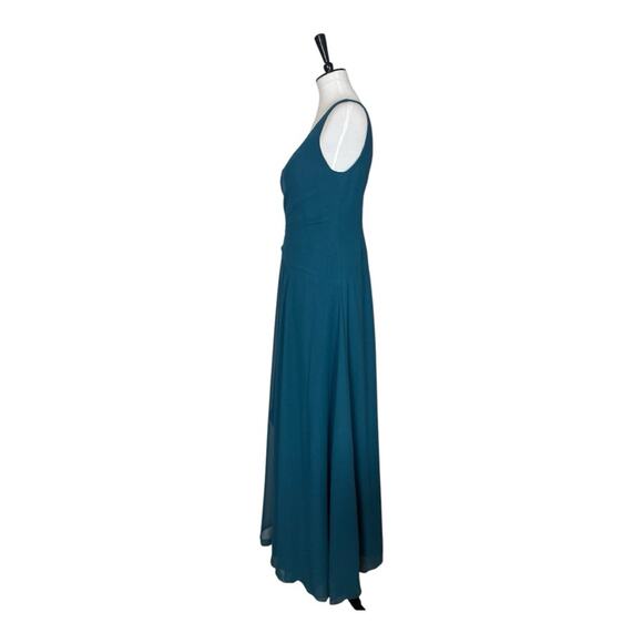 Azazie Kori New Bridesmaid Dress V-neck Chiffon Gown Peakcock Teal Women Size 6 - Picture 7 of 16
